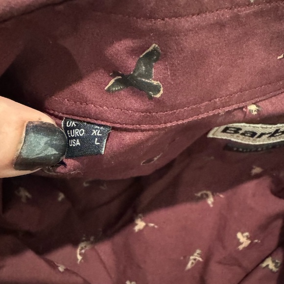 Barbour Men's Burgundy Shirt with all over Bird duck Print cotton tailored fit - Picture 6 of 9